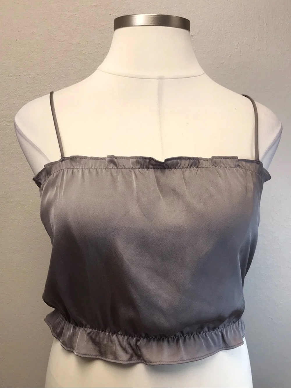 Free People Grey Ruffle Crop Tank Top - Size Large